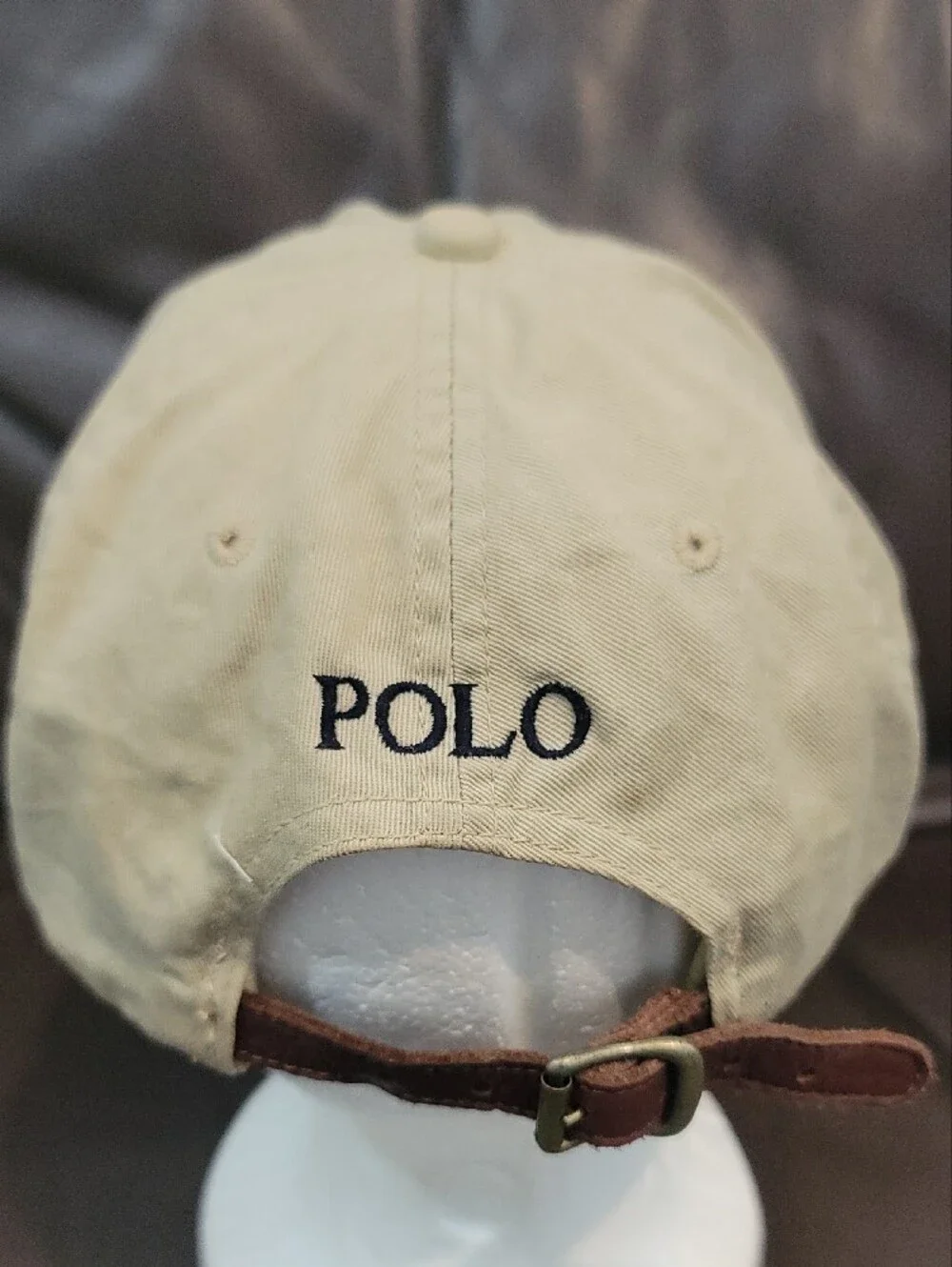 Polo Ralph Lauren Classic Baseball Cap - Khaki with Navy Logo Leather Strap